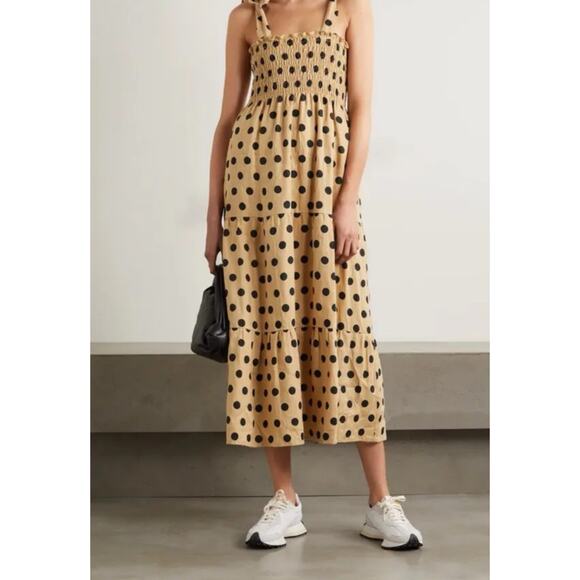 Faithfull + Net Sustain Rianne Elmelds Polka Dot Linen Midi Dress 10 - Picture 1 of 9